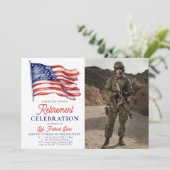 Amerikanische Flagge 4. Juli Foto Army Rentirement Einladung (Stehend Vorderseite)