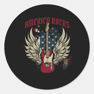 Amerikanische Flagge 4. Juli Gitarre Runder Aufkleber