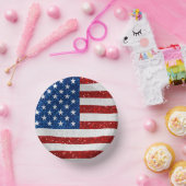 Amerikanische Flagge 4. Juli Glitzer Pappteller (Party)