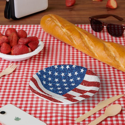 Amerikanische Flagge 4. Juli Glitzer Pappteller (Picknick)