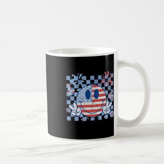 Amerikanische Flagge 4. Juli Groovy lächelnd Gesic Kaffeetasse (Rechts)