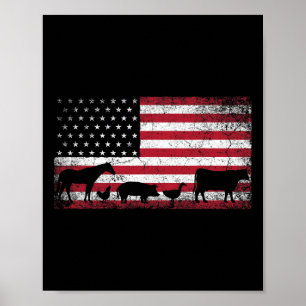 Amerikanische Flagge 4. Juli Huhn Pferd Kuh Schwei Poster