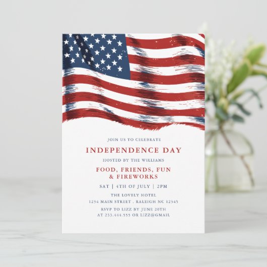 Amerikanische Flagge 4. Juli Party Einladung (Stehend Vorderseite)