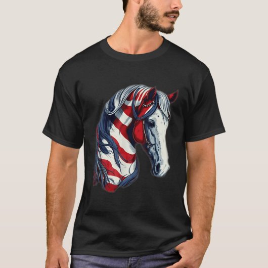 Amerikanische Flagge 4. Juli Pferd Patriotic T-Shirt (Vorderseite)