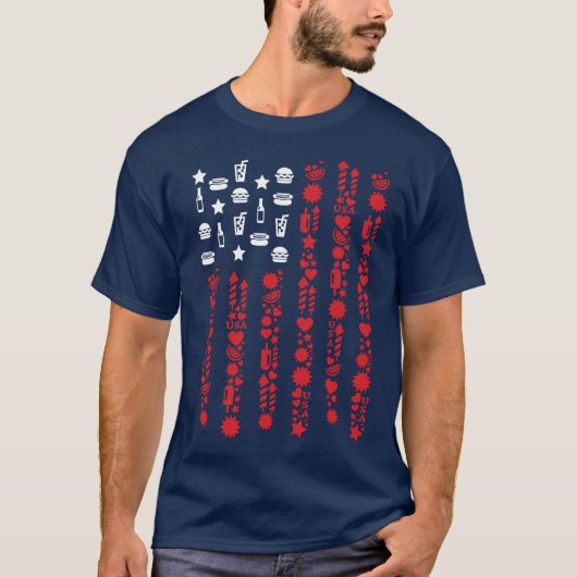 Amerikanische Flagge 4. Juli Picknick Feuerwerk we T-Shirt (Vorderseite)