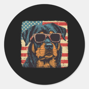 Amerikanische Flagge 4. Juli Rottweiler Hunde Kuns Runder Aufkleber