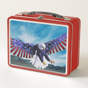 Amerikanische Flagge Adler fliegt am Himmel Metall Brotdose