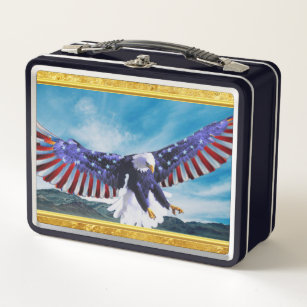 Amerikanische Flagge Adler fliegt im Himmel Goldfo Metall Brotdose