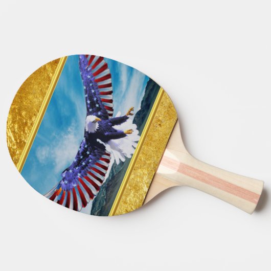 Amerikanische Flagge Adler fliegt im Himmel Goldfo Tischtennis Schläger (Seitenansicht)