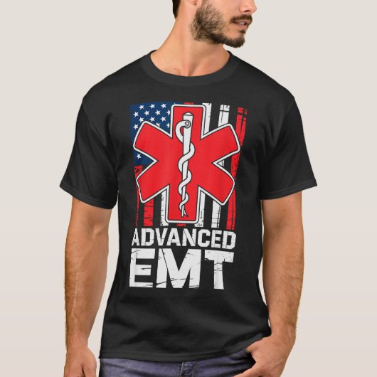Amerikanische Flagge Advanced Emt Aemt Rettungssan T-Shirt (Vorderseite)