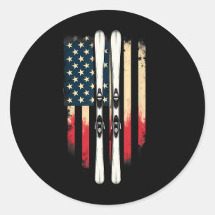 Amerikanische Flagge Alpiner Skifahrer _4 Runder Aufkleber