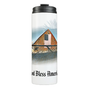 *~* Amerikanische Flagge Alte Scheune GOTT SEGNE A Thermosbecher