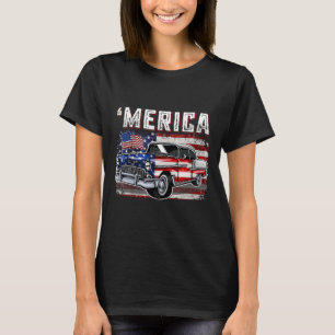 Amerikanische Flagge Altes Auto 4. Juli Kinderjung T-Shirt