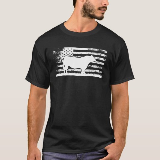 Amerikanische Flagge - Amerikanische Kuh Black Ang T-Shirt (Vorderseite)
