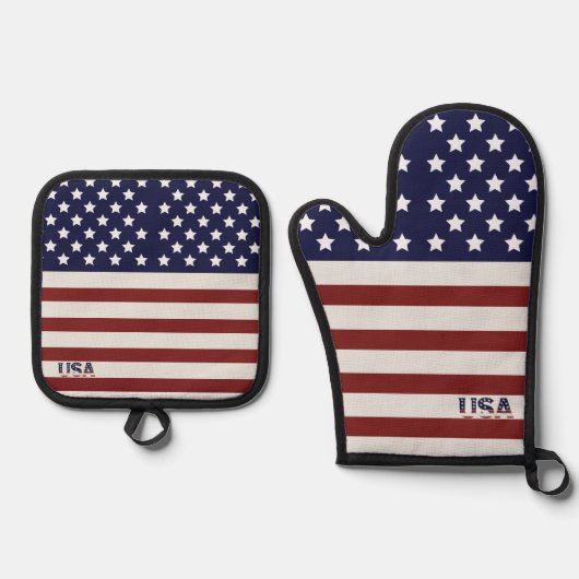 Amerikanische Flagge - amerikanisches Muster Ofenhandschuh & Topflappen-Set (Vorderseite)