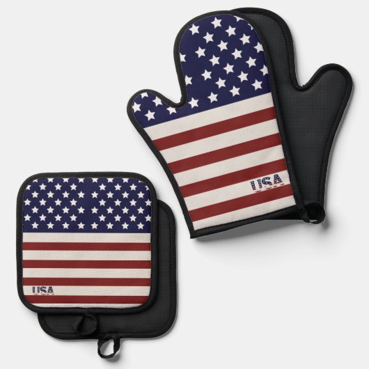 Amerikanische Flagge - amerikanisches Muster Ofenhandschuh & Topflappen-Set (Vorderseite/Rückseite)