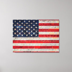 Amerikanische Flagge an einer Ziegelmauer Leinwanddruck