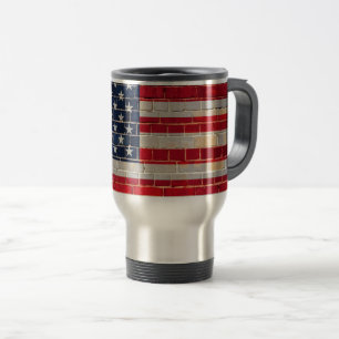 Amerikanische Flagge an einer Ziegelmauer Reisebecher