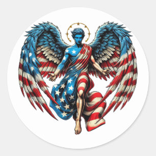 Amerikanische Flagge Angel Man Patriotic Art Runder Aufkleber