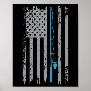 Amerikanische Flagge Angeln Vintage Fischer Poster