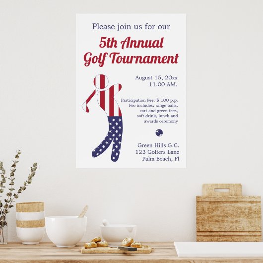 Amerikanische Flagge | Ankündigung eines Golfturni Poster (Küche)