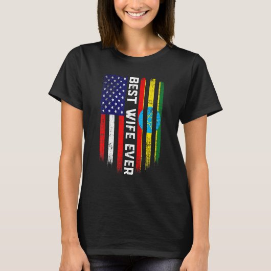 Amerikanische Flagge & Äthiopien Flag Beste Ehefra T-Shirt (Vorderseite)