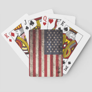 Amerikanische Flagge auf alter Holzmaserung Spielkarten