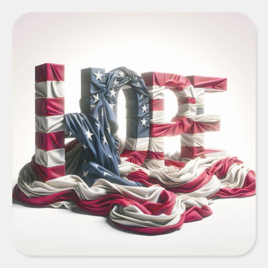 Amerikanische Flagge auf der HOPE Quadratischer Aufkleber (Vorderseite)