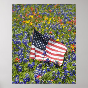 Amerikanische Flagge auf einem Feld von blauen Bon Poster