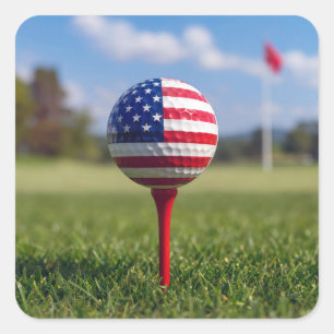 Amerikanische Flagge auf einem Golfball Quadratischer Aufkleber