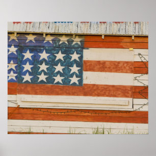 Amerikanische Flagge auf Feuerwerksstand in der Nä Poster
