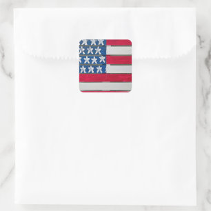 Amerikanische Flagge auf Holzkiste gemalt Quadratischer Aufkleber