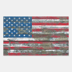 Amerikanische Flagge auf rauen Holzplanken Effekt Rechteckiger Aufkleber