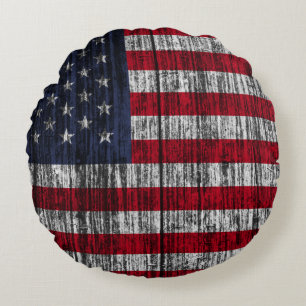 Amerikanische Flagge auf Zaunhintergrund.4., abs Rundes Kissen