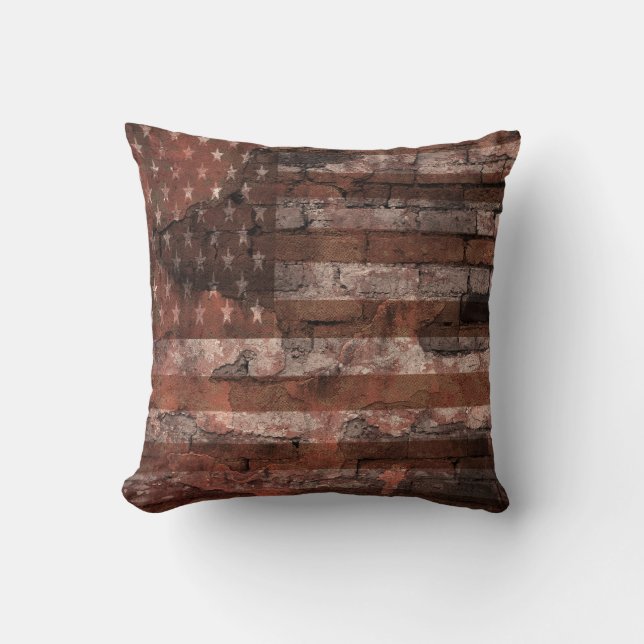Amerikanische Flagge Backsteinmauer Kissen (Vorderseite)