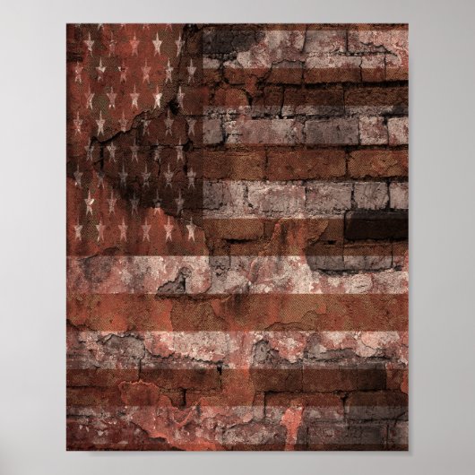 Amerikanische Flagge Backsteinmauer Poster (Vorne)