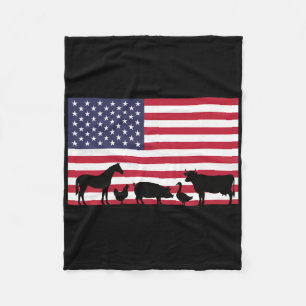 Amerikanische Flagge Bauernhof Tiere Pferd Kuh Sch Fleecedecke