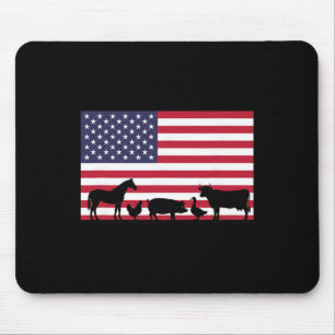 Amerikanische Flagge Bauernhoftiere Pferd Kuh Schw Mousepad