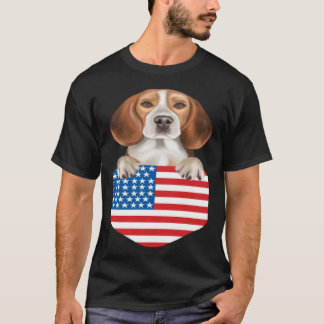 Amerikanische Flagge Beagle Hund in Pocket T-Shirt
