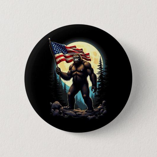 Amerikanische Flagge Bigfoot Sasquatch Camping Wan Button (Vorderseite)