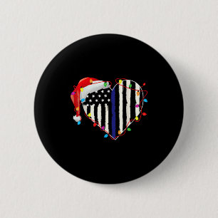Amerikanische Flagge Blaue Linie Weihnachtsmannhut Button