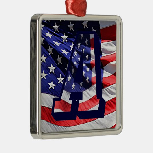 Amerikanische Flagge & Buchstabe "A" Premium Sq Or Silbernes Ornament (Rechts)