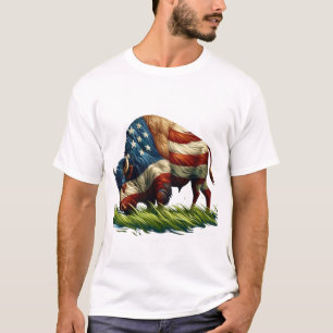 Amerikanische Flagge Büffel Bison T-Shirt