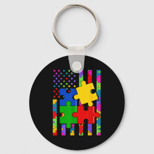 Amerikanische Flagge buntes Puzzle Autism Awarenes Schlüsselanhänger