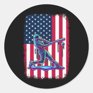 Amerikanische Flagge Bysebyll Spieler Byt Patrioti Runder Aufkleber
