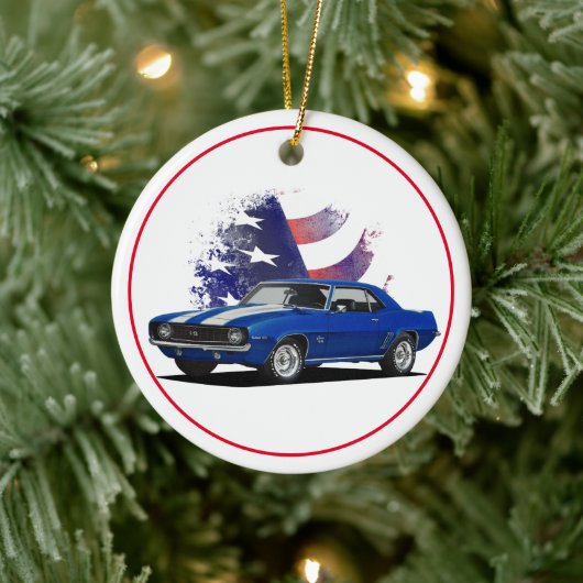 Amerikanische Flagge Camaro Keramik Ornament (Baum)
