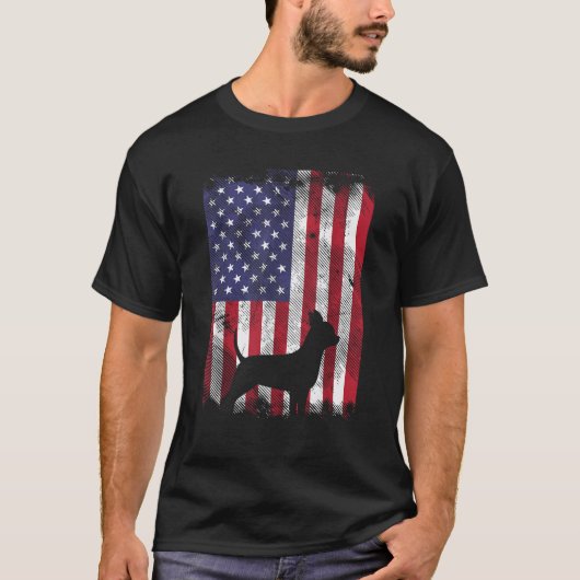 Amerikanische Flagge Chihuahua Vintag Chiwawa Dog T-Shirt (Vorderseite)