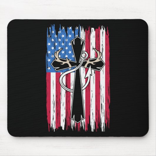 Amerikanische Flagge Christlich Jagd Fischen Lover Mousepad (Vorne)