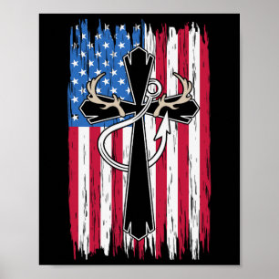 Amerikanische Flagge Christlich Jagd Fischen Lover Poster