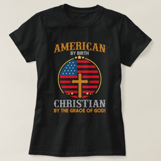 Amerikanische Flagge Christliche Cross Text Art Fr T-Shirt (Design vorne)